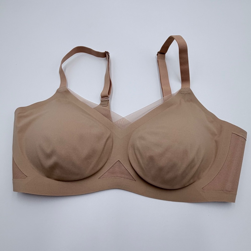 Honeylove Crossover Bra Tan Beige Wireless Mesh Seamless Sz Med 36B/C LWBRO302V3
